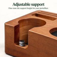 Adjustable portafilter support on the wood tamping station
