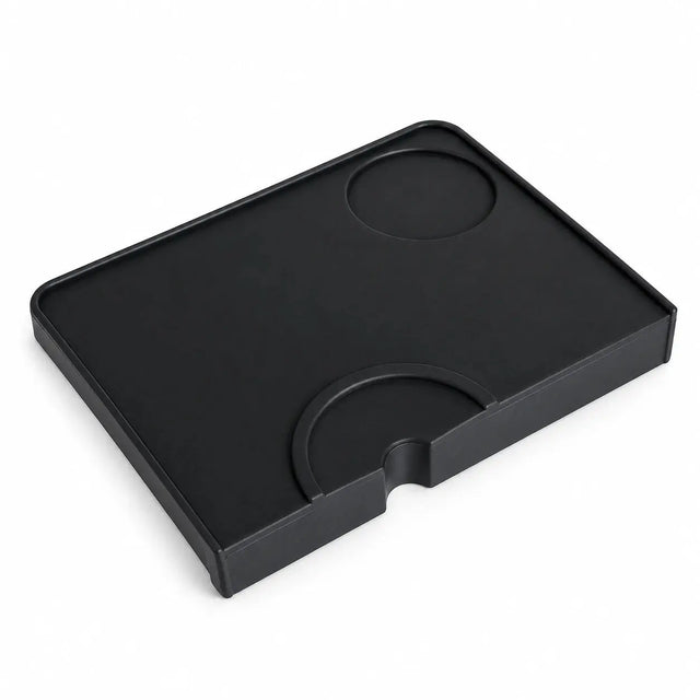 Alfombrilla de prensado para espresso – apoyo de silicona para portafiltro, 20.5 x 15cm (8.1 x 5.9in), borde elevado, negro