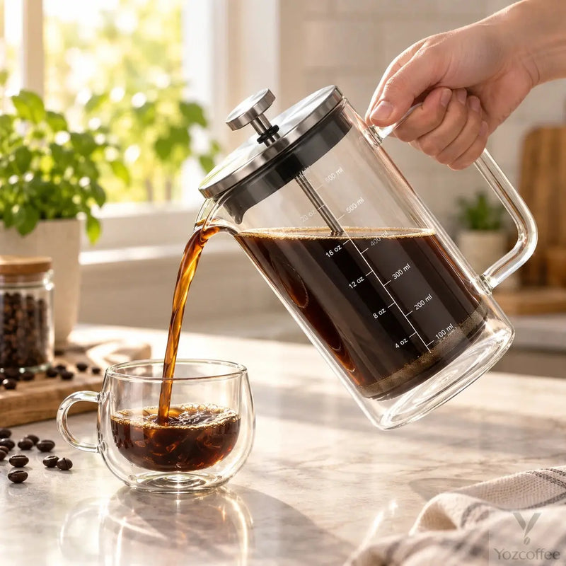 Café servido desde la prensa francesa de 600 ml