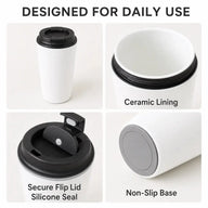 Revêtement céramique, couvercle rabattable et base du mug de voyage blanc