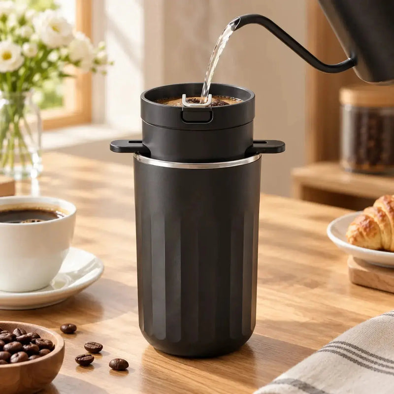 携帯用ミル一体型抽出器具でハンドドリップする様子