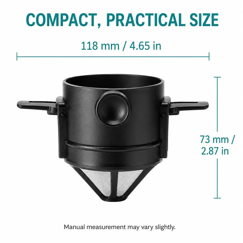 Dimensions du porte-filtre pliable : 118 mm et 73 mm