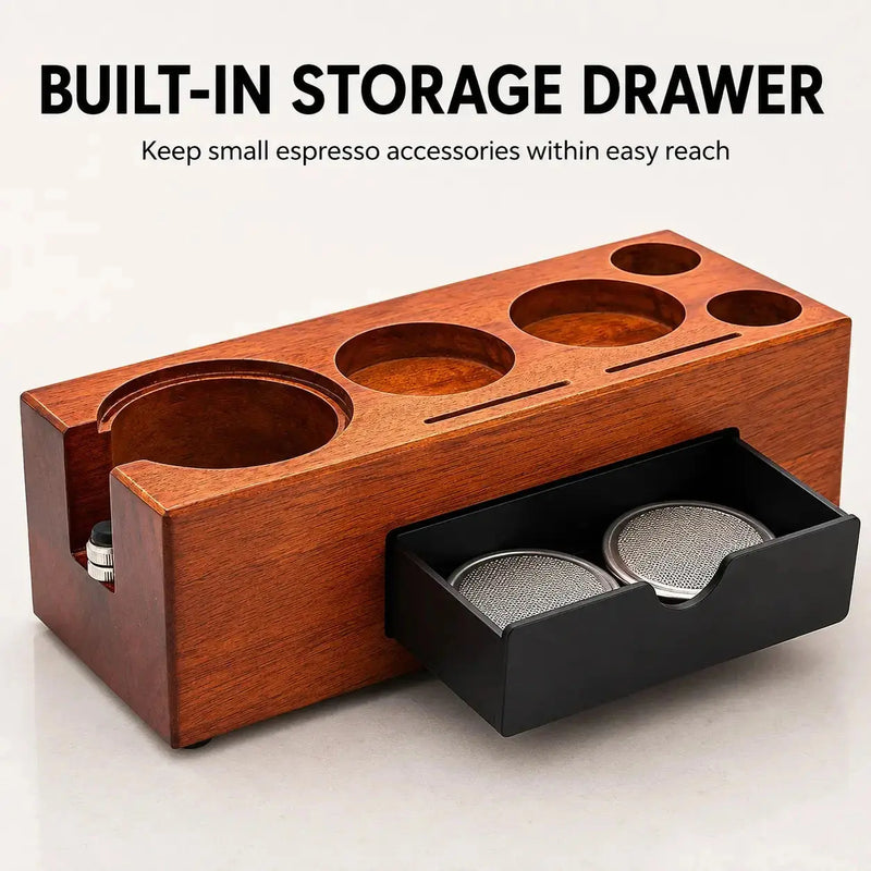 Integrierte Aufbewahrungsschublade des Espresso-Organizers aus Holz