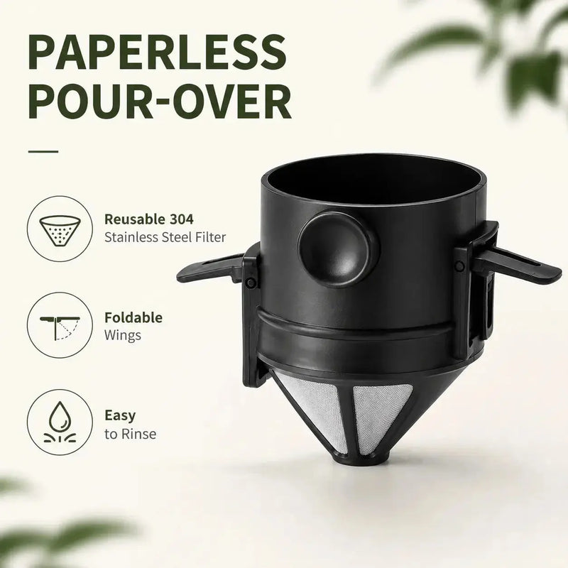 Caractéristiques du porte-filtre pliable sans papier avec filtre en acier réutilisable