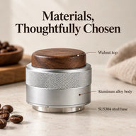 Walnut top, aluminum alloy body and SUS304 steel base on silver tamper