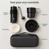 What's in the travel pour-over set: grinder, dripper, cup and filters