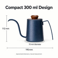 300ml 구스넥 포트 크기: 높이 약 112mm, 너비 190mm, 바닥 지름 75mm