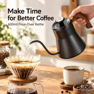Black 600ml gooseneck kettle pouring water into a coffee dripper