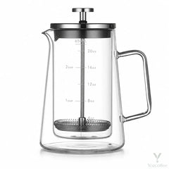 프렌치프레스 커피 메이커 – 350/650ml, 이중벽 붕규산 유리, 메탈 메쉬 필터