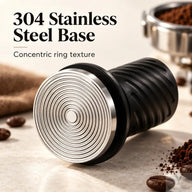 Concentric circular grooves on the Yozcoffee tamper's 304 stainless steel base