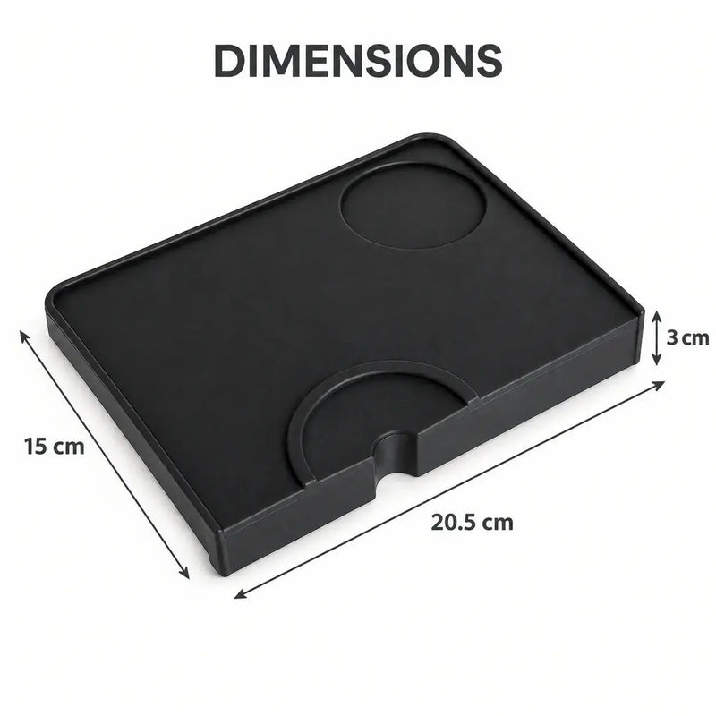 Black silicone tamping mat dimensions: 20.5 x 15 x 3cm