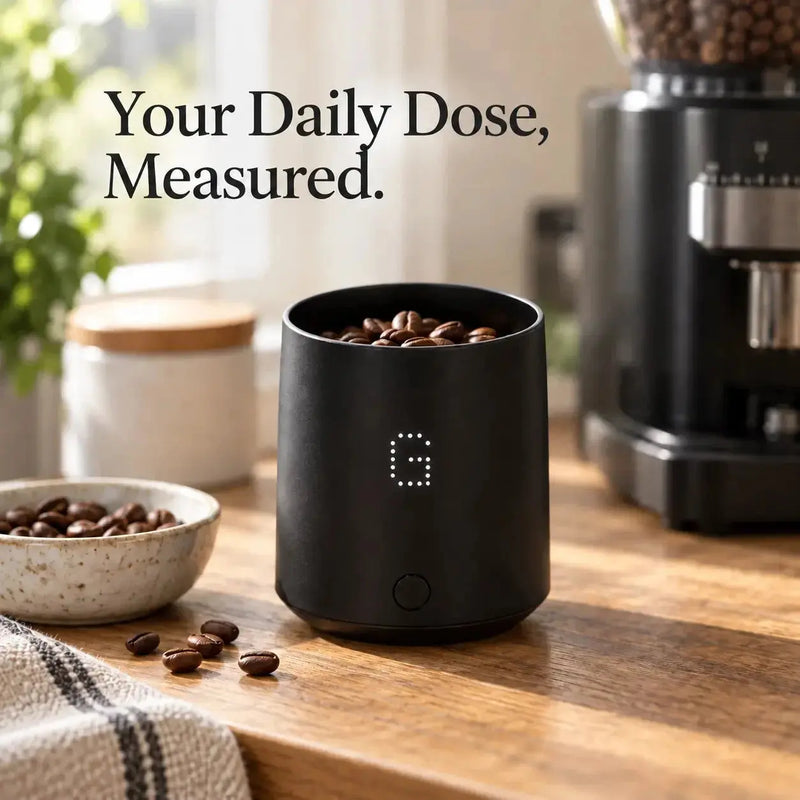 Pesée de grains de café dans le gobelet doseur à balance de 200 ml