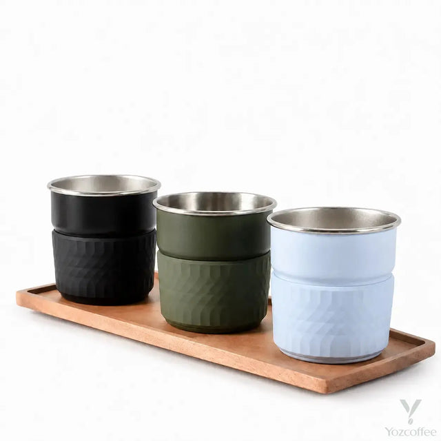 Tasse à café en acier inoxydable – 300ml (10oz), manchon en silicone amovible, légère 80g (2.8oz), pour boissons chaudes et froides