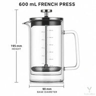 Dimensiones de la prensa francesa de 600 ml