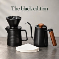 Black ceramic pour-over set with gooseneck kettle