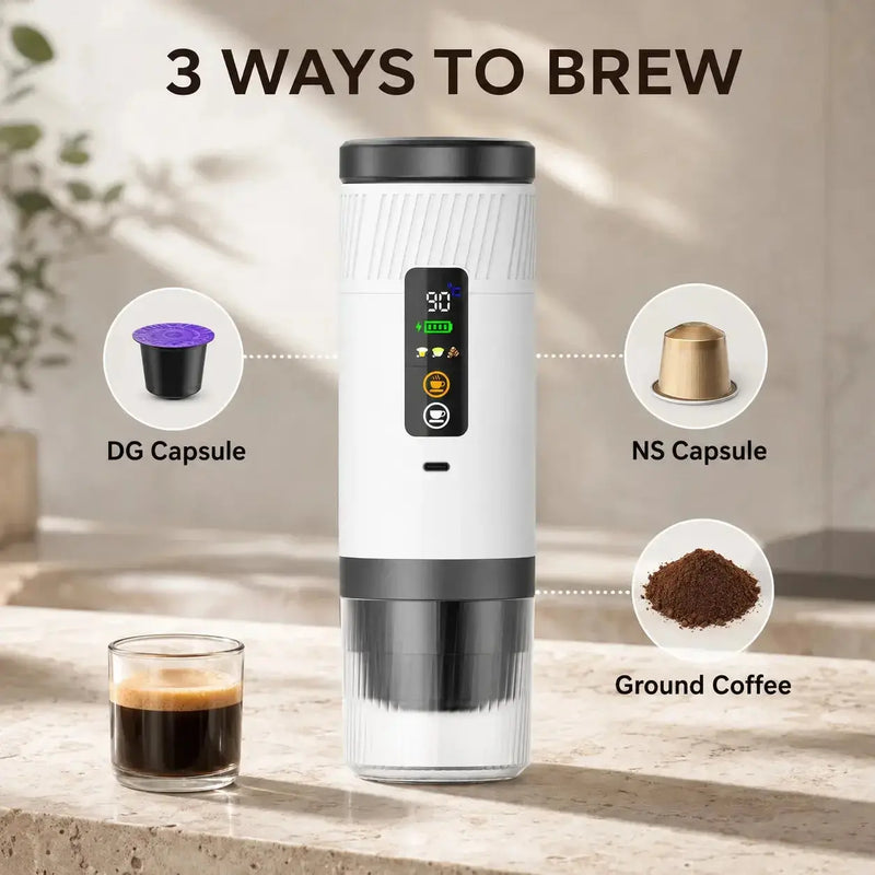 Cafetière 3-en-1 blanche, pour capsules de type NS ou DG, ou café moulu