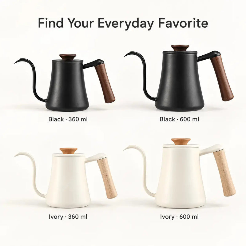 細口ケトルの4種類：360ml・600mlのブラックとアイボリー