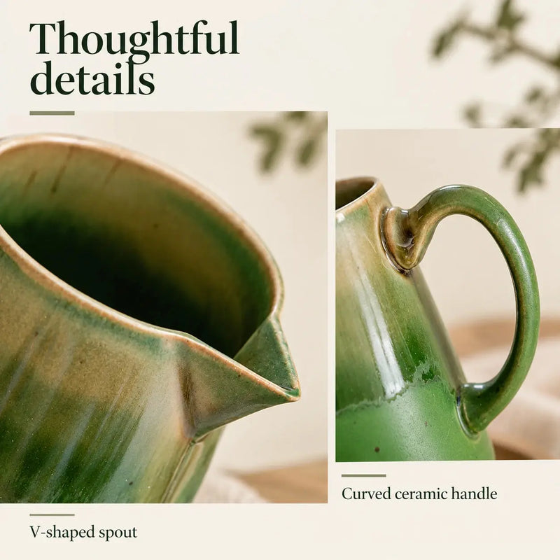 Spout and handle of the green 450ml ceramic server
