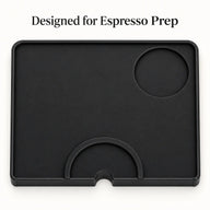 Top view of the black silicone espresso tamping mat