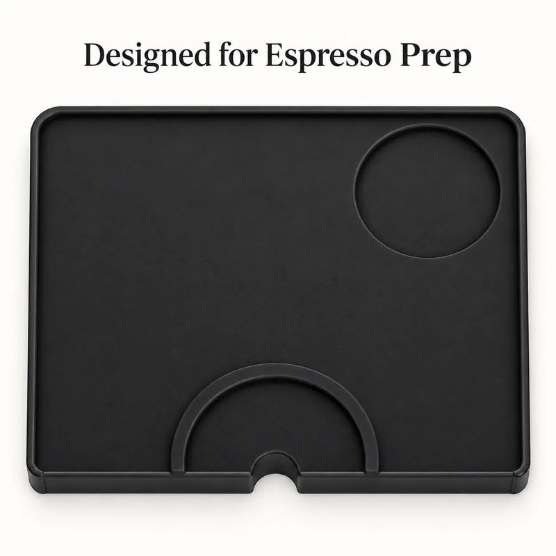 Top view of the black silicone espresso tamping mat