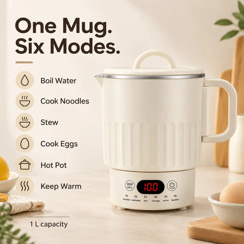 Seis modos de la taza eléctrica para cocinar: hervir agua, cocer fideos, guisar, cocer huevos, hot pot y mantener caliente