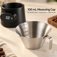 Removable 304 stainless steel measuring cup with 25, 50, 75 and 100 mL marks, pouring spout and handle