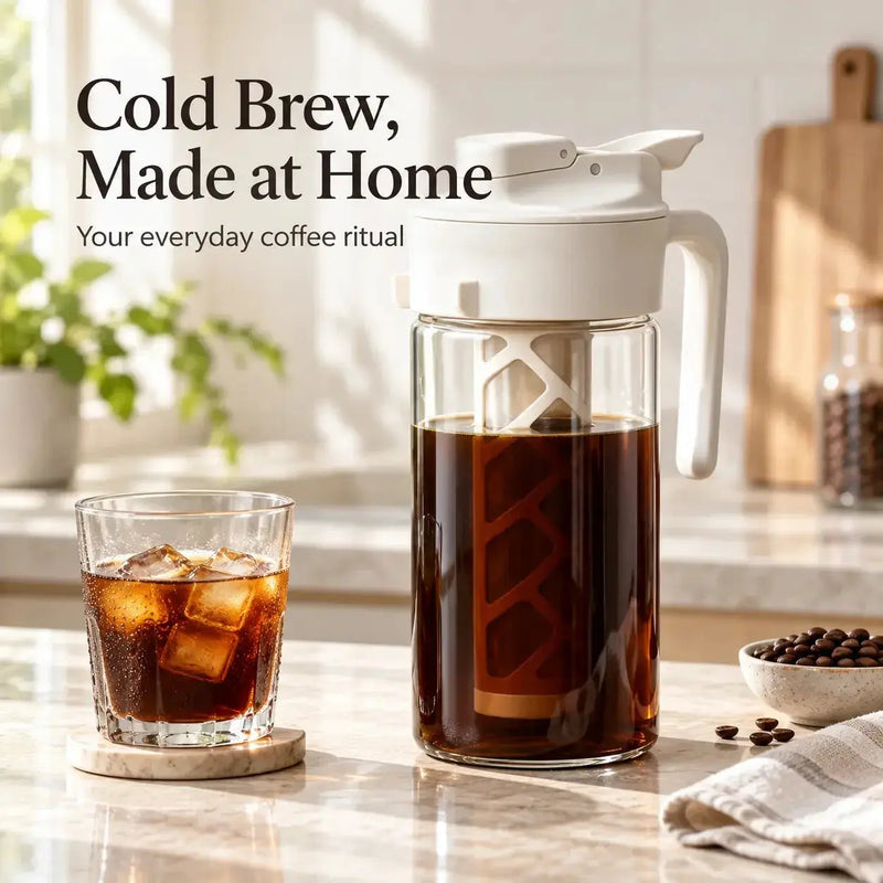 Glas-Cold-Brew-Kaffeekanne in einer Küche zu Hause