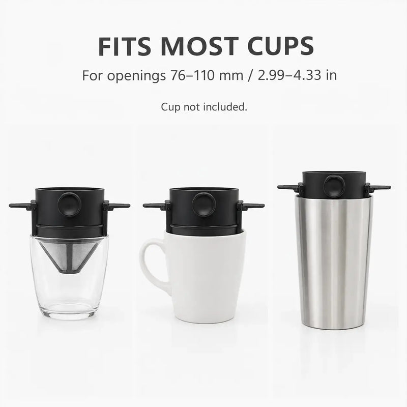 Compatibilité du porte-filtre pliable avec les tasses de 76–110 mm