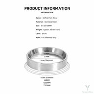 Dosing funnel size chart: 51, 53 and 58mm