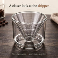 Close-up van de geribbelde kegeldripper van borosilicaatglas