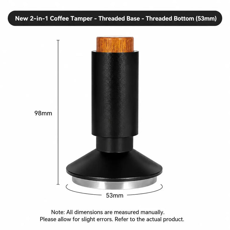 Yozcoffeeタンパーのねじ込み式53mmベースと寸法