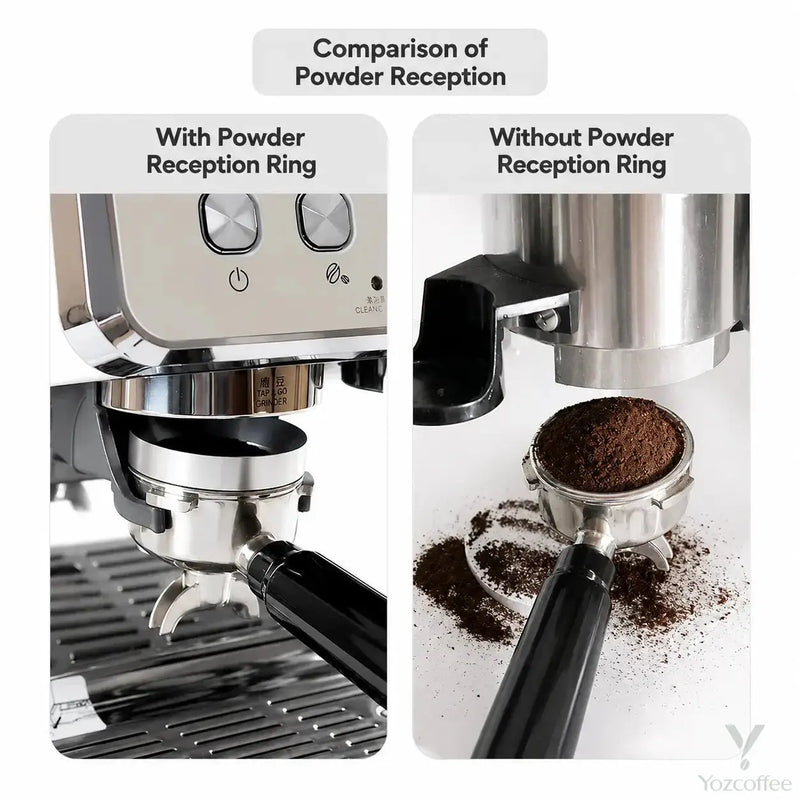 With vs. without the dosing funnel: fewer spilled grounds