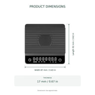 Dimensiones de la mini báscula de café: 92 x 87 x 17 mm