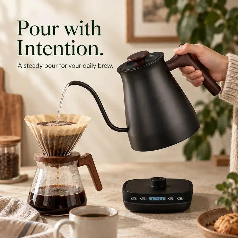 ハンドドリップ用の黒い電気細口ケトル