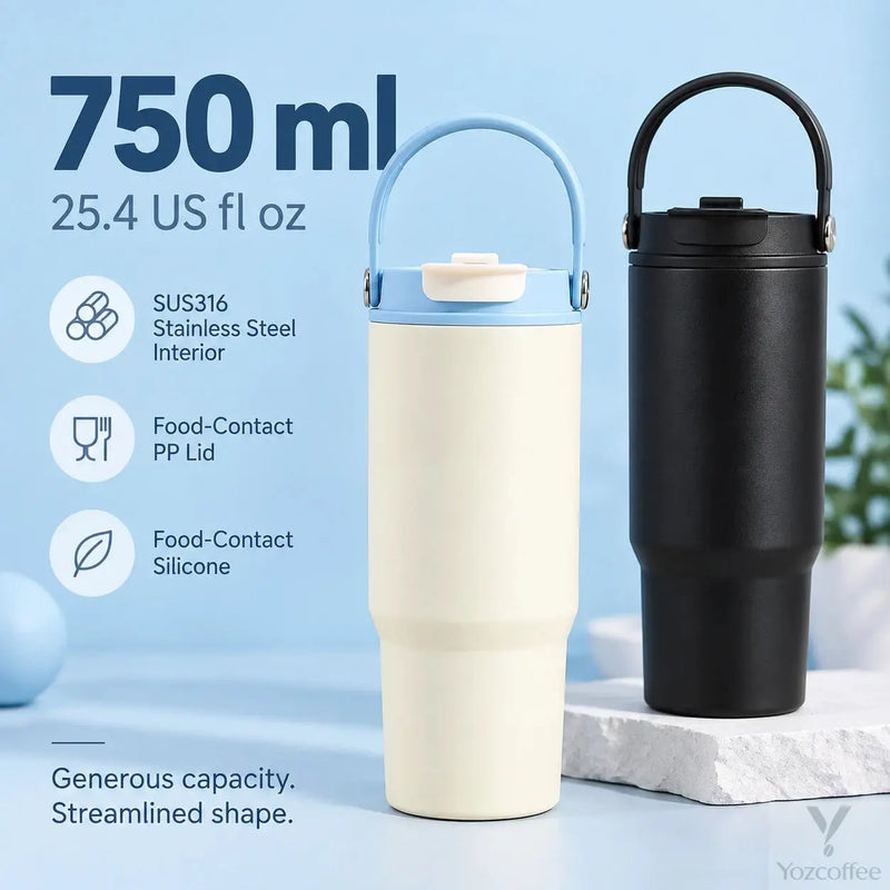 750ml tumbler capacity and materials: SUS316 stainless steel, polypropylene and silicone