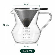 Dimensiones de la cafetera de filtro de vidrio de 400 ml
