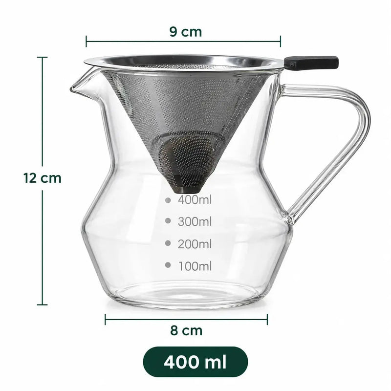 Dimensiones de la cafetera de filtro de vidrio de 400 ml