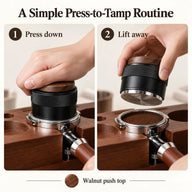 Press down and lift away usage steps for black walnut espresso tamper