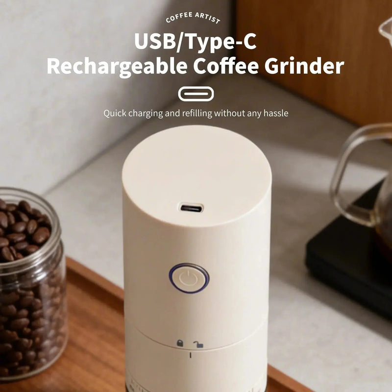 Draagbare elektrische koffiemolen opladen via USB-C