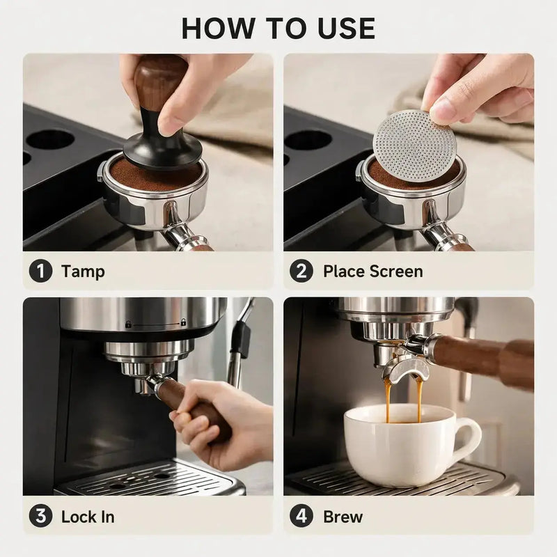 Cómo usar el puck screen de espresso en una cesta de portafiltro