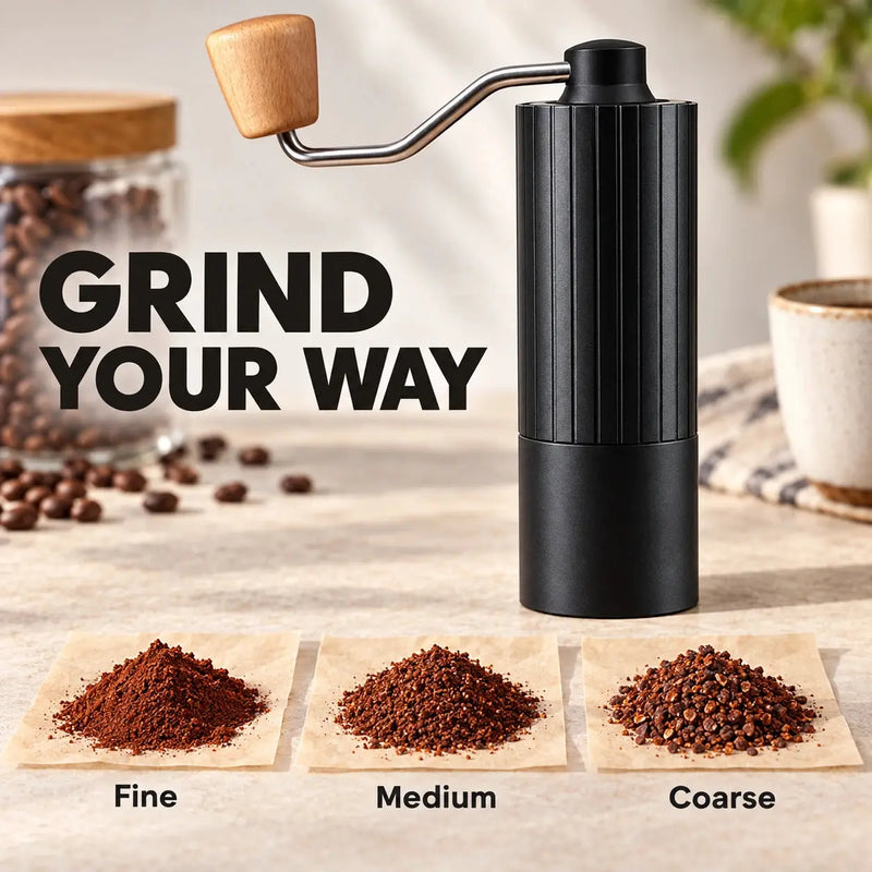 Fine, medium and coarse grind sizes from the manual grinder