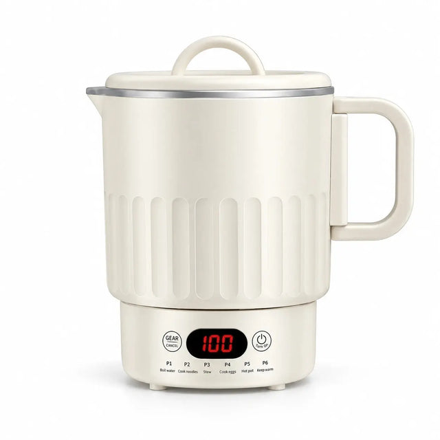 Casserole électrique et bouilloire de voyage 1 L – 6 modes, 600 W, inox 304, poignée rabattable