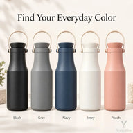 Insulated bottles in Black, Gray, Navy, Ivory and Peach