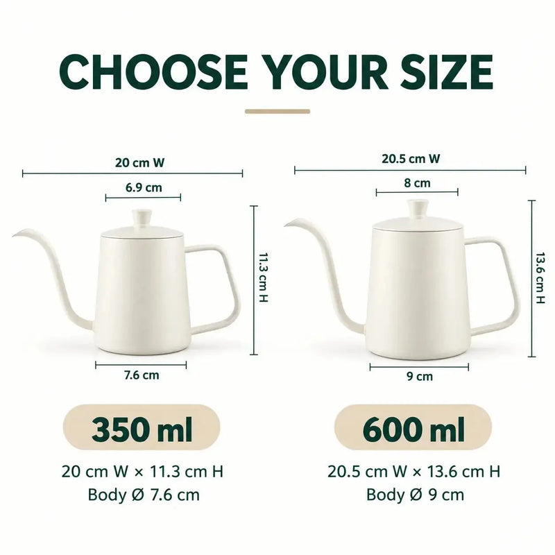 ホワイト細口ケトルの350ml・600mL寸法比較
