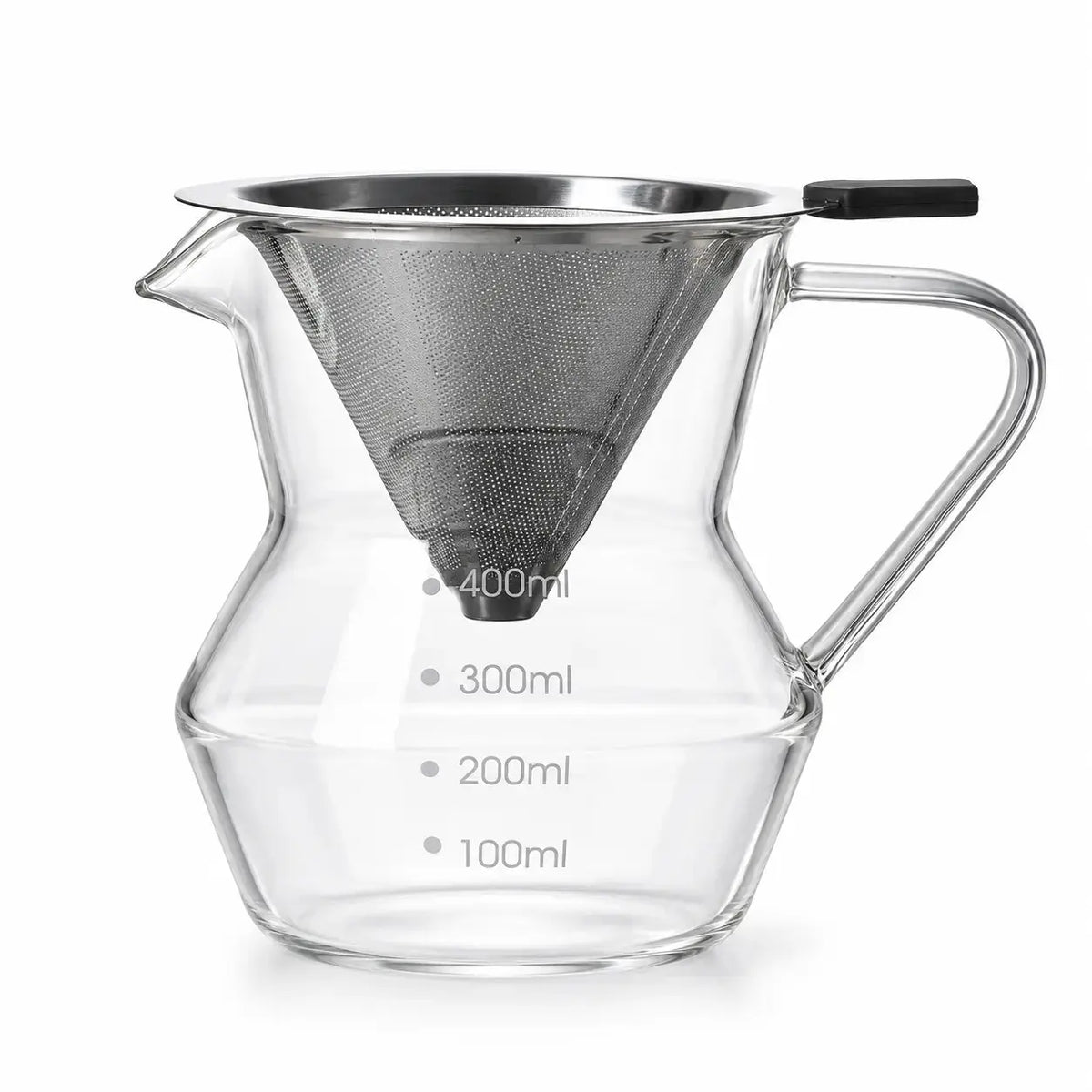 Cafetera de filtro de vidrio transparente de 400 ml con filtro de acero