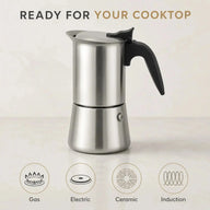 ガス・電気・セラミック・IHの対応を示すYozcoffeeモカポット