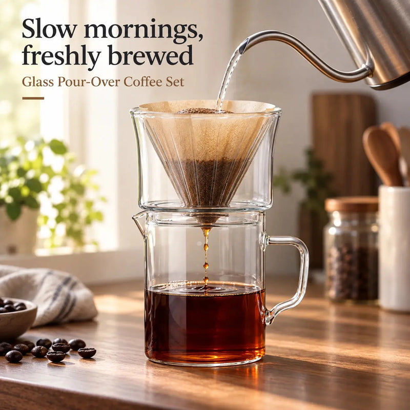 Pour-overkoffie zetten met de glazen dripper en karaf
