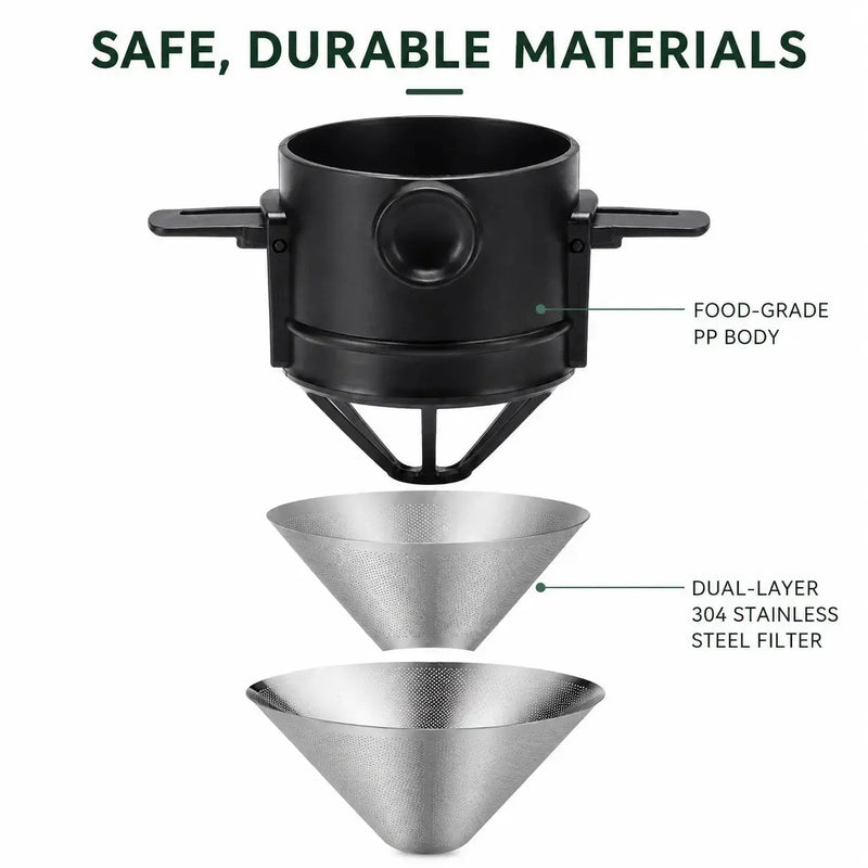 Corps du porte-filtre en PP de qualité alimentaire et filtre double couche en acier inoxydable 304
