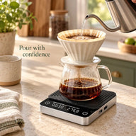 Aluminium koffieweegschaal weegt een pour-overzetbeurt