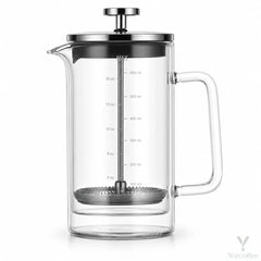 Cafetera de émbolo – 350/600 ml, vidrio de doble pared, filtro de malla de acero inoxidable
